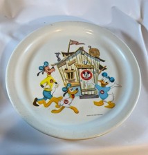Vintage Disney 8-3/4" Mickey Clubhouse Melamine Plate- w/Donald, Goofy, Pluto