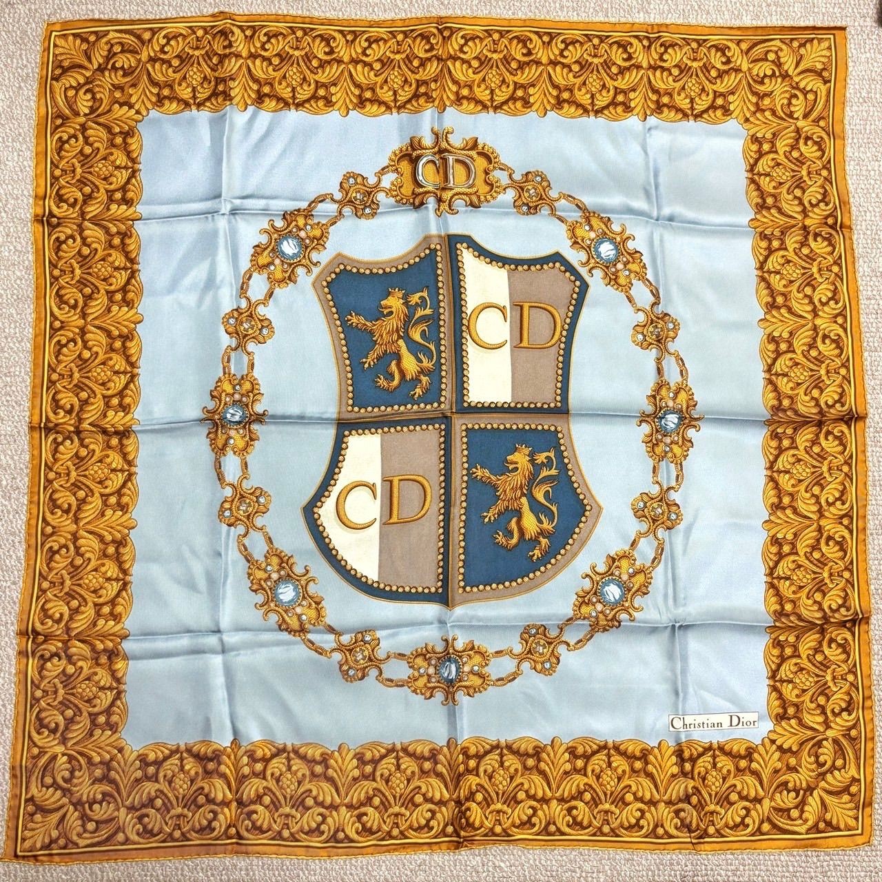 Christian Dior Emblem Silk Light Blue Square Scarf 33.5in Unisex Pre owned thumbnail 2