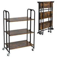 3-Tier Folding Rolling Cart Kitchen Serving Island Utility Storage Organizer