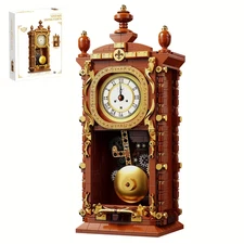 NISB Grandfather Clock MOC Brick Set, Functional Motor with Alarm! 751 pcs