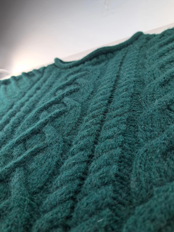 Vtg Lands End Wool Sweater Mens XL Green Cable Knit Roll Neck England Fisherman - Image 2 of 4