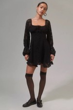 Urban Outfitters Wisteria Black Floral Long Sleeve Sheer Mini Dress Women’s S