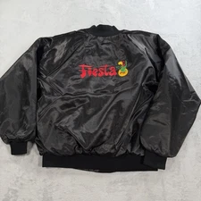 VTG Fiesta Store Jacket Black Satin Bomber 80s Auburn Sportswear USA Mens XL