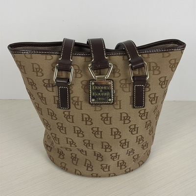 #ad Dooney amp; Bourke Brown Signature Canvas Small Bucket Bag Leather Details w Lock $37.99