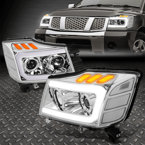 FOR 04-15 NISSAN TITAN ARMADA U-LED DRL SIGNAL PROJECTOR HEADLIGHTS CHROME/CLEAR - 第 1/11 張圖片
