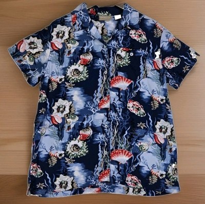 Liz Claiborne Lizwear Women s Large Hawaiian ButtonUp Shirt Seashells Ocean 