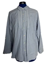 J Jill Uncommon Threads Blue Gingham Cottagecore Prairie Top Sz Large Petite