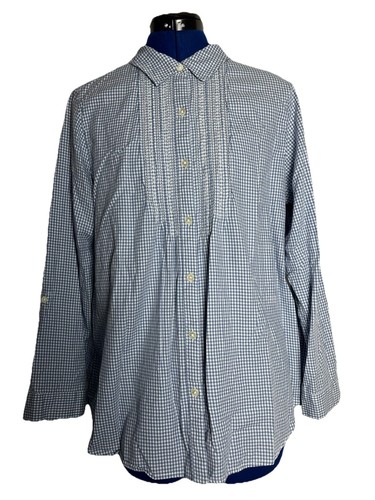 J Jill Uncommon Threads Blue Gingham Cottagecore Prairie Top Sz Large Petite