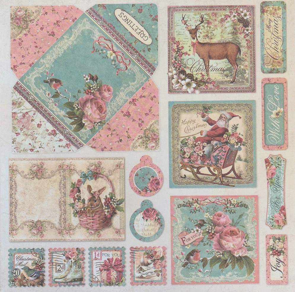 Victorian Trading 15 Sheet Pink Blue Christmas Planner Journal Papers 29T