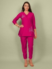 Kabacchi Magenta Embroidered Casual Co-Ord Set for Women 2 Piece Outfit