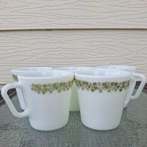 VTG Set of 5 Pyrex Crazy Daisy Spring Blossom Coffee Cups Mugs "D" Handle USA