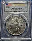 2021 Morgan Silver Dollar 100th Anniversary PCGS MS-70 First Strike Flag