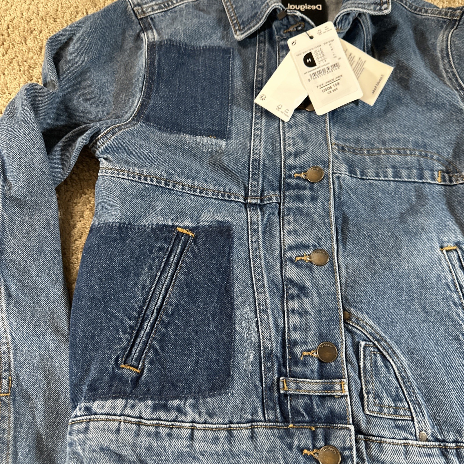 Desigual Jacket Womans Medium Blue Patch Distress… - image 6