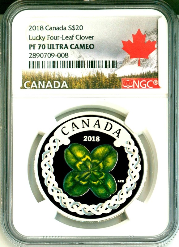 2018 Canada $20 Luck Four Leaf Clover Colorized NGC PF70 Ultra Cameo
