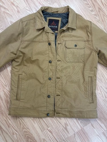 prAna Trembly Insulated Jacket Mens Large Tan Canvas Quilted Lined Button Front image 3