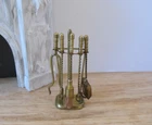 Artisan Ray Fisk Brass Fireplace Tools Lot Stand Vintg  Dollhouse Miniature 1:12