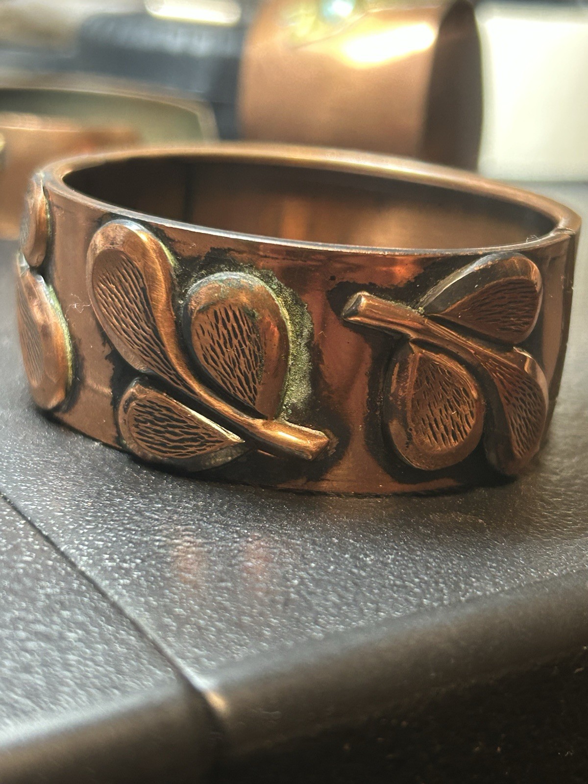 Vintage Solid Copper Artisan Hinged Bangle Bracel… - image 2