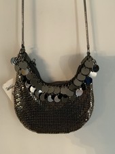 Whiting Davis Gunmetal Metal Mesh With Dangling Metal Discs Shoulder Bag NWT