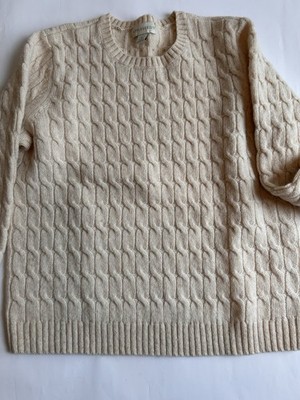 Cable Knit 100% Wool Sweater Appleseeds Sz M Cream Color