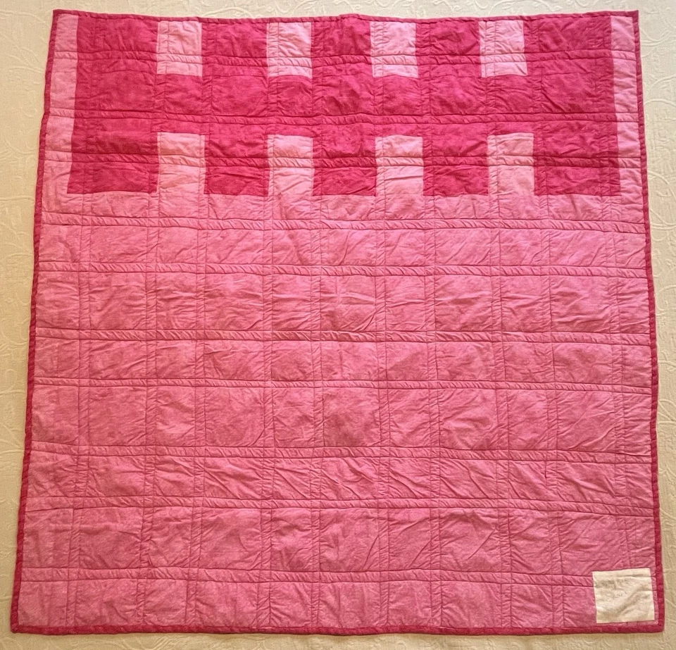 Manta de algodón 50x50 hecha a mano rosa retazos etiqueta firmada 2009 Foto 2 de 4