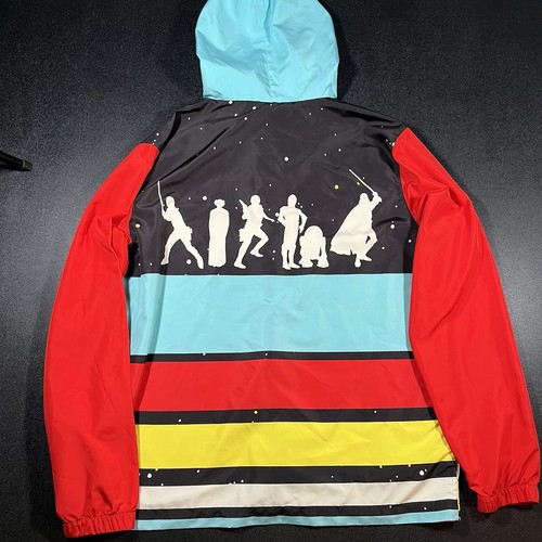 Star Wars Jacket Mens M Black Red Rainbow Stripe Hooded Windbreaker Disney - Picture 6 of 6