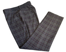 Uniqlo Women M Dress Pants Pull On Plaid Gray Red Stretch Polyester Blend Tapere
