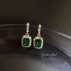 Emerald Green Cubic Zirconia Shiny Women Studs Dangle Drop Earrings Fashion