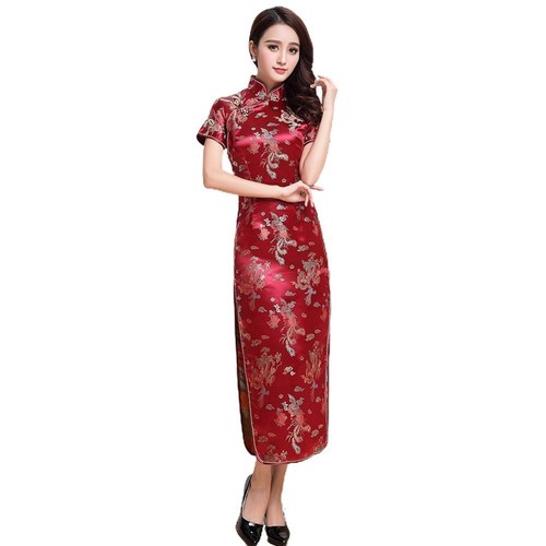 Abito body donna colletto mandarino nodo cinese bottoni Cheongsam spacco laterale - Foto 10 di 19