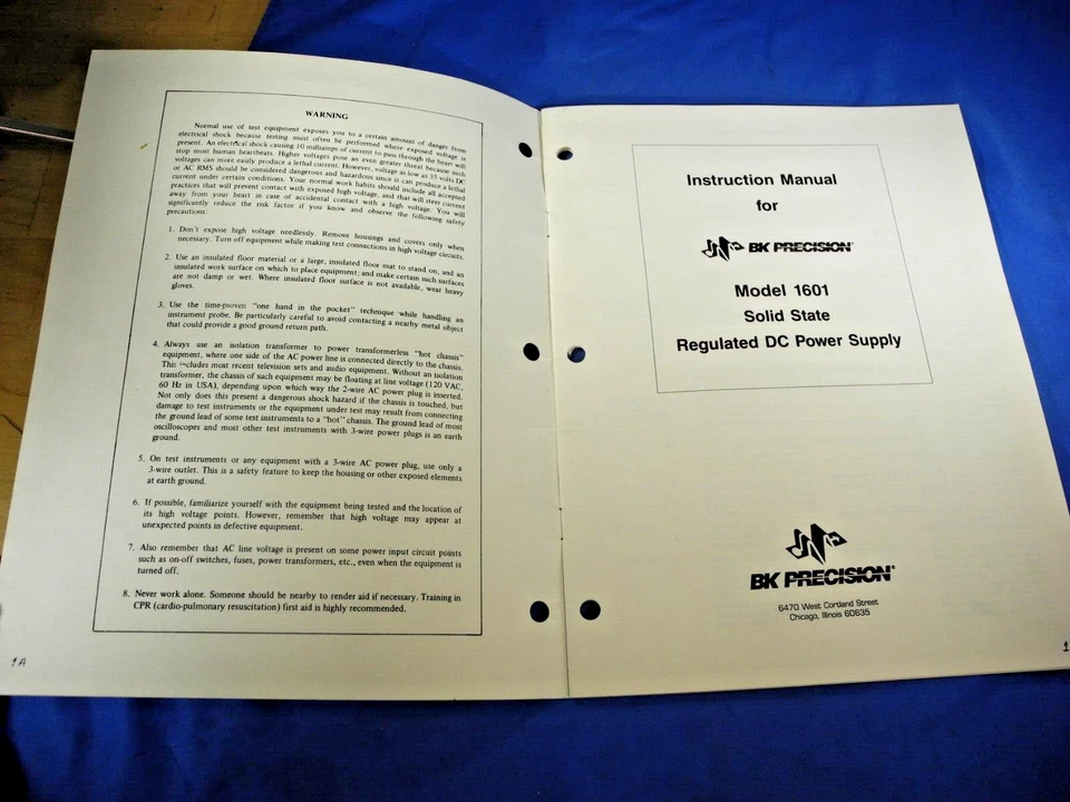 B&K Precision 1601, manual de instrucciones de fuente de alimentación CC, Dynascan *¡Envío gratuito! Foto 2 de 4