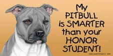 My PITBULL gry/wht is SMARTER than your Honor Student! Car Fridge Dog Magnet 4x8