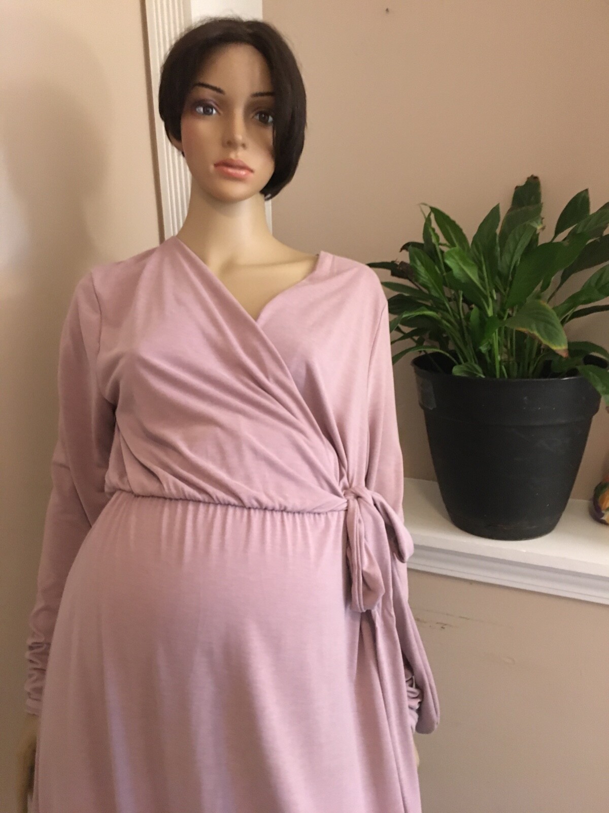 green emerald velvet dress Maternity Plunging Neck Long Sleeve Contrast Mesh Formal Dress Green / S main image 0