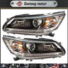 For Honda Accord Sedan 2013-2015 Halogen Headlights Black Housing Right+Left