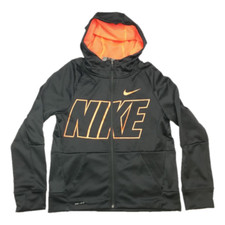 Nike Therma Black Orange Crush Graphic Full Zip Hoodie Boys Youth XL Brand New