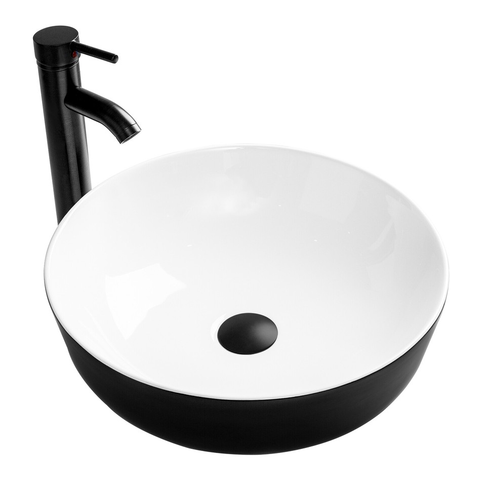 ELECWISH Black Ceramic Vessel Sink & Faucet Combo – Rectangular, 16x16, Pop Up Drain Included – BA127