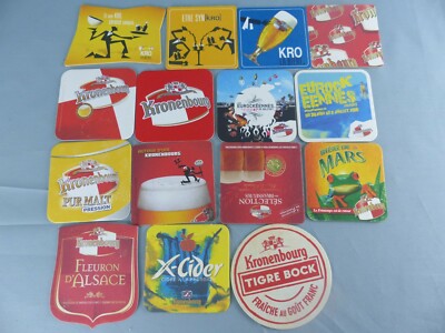 Lot of 15 different KRONENBOURG coaster bierviltje Bierdeckel F50 SOUS BOCK