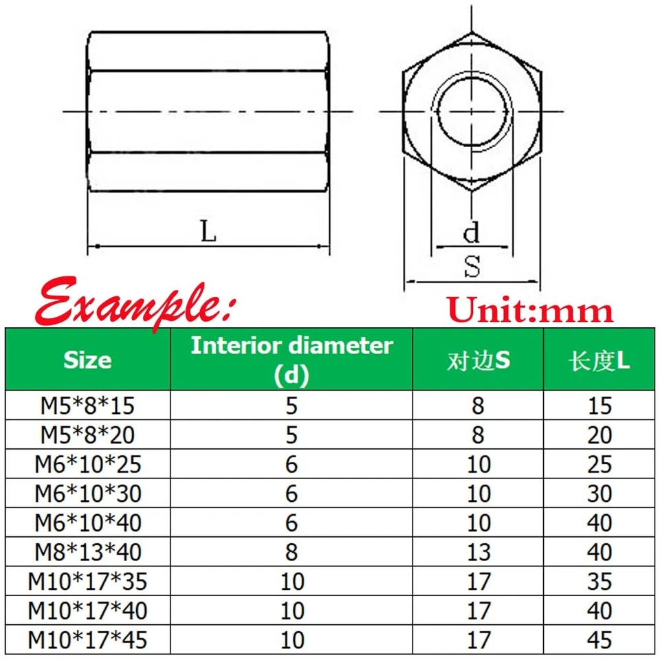 M5 M6 304 Stainless Steel Hex Coupling Nuts Threaded Rod Bar Long Connector Nuts - Image 2 of 4