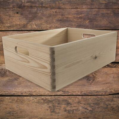 Stapelbare Holzkiste Kiste | 40x30x14 cm | schlichte Deko Kiefer | mit Griffen