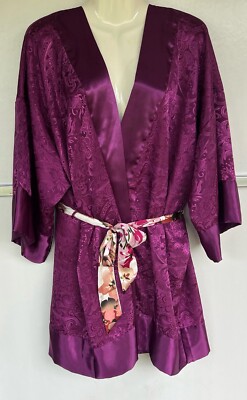 Victoria's Secret Gold Label Robe Kimono M/L Vintage Purple Floral Cute Y2K
