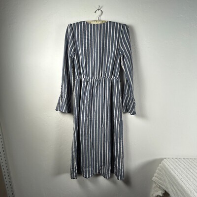 Blu Pepper Blue White Striped Midi-Dress with Tie-Front Bell Sleeve Small  New | eBay