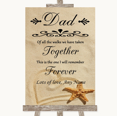 Personalisiertes Hochzeitsschild Sandstrand Papa Walk Down The Aisle