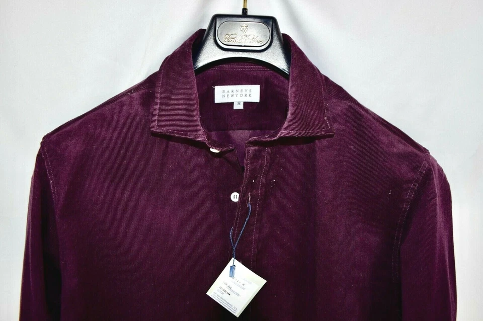 Nueva Camisa de Vestir Barney's Abotonada Pequeña S Granate Rojo Pana Extendida Foto 2 de 4