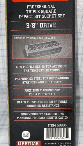 Icon I2TST-9 Professional Triple Square Impact Bit Socket Set 3/8” Drive - Picture 5 of 6