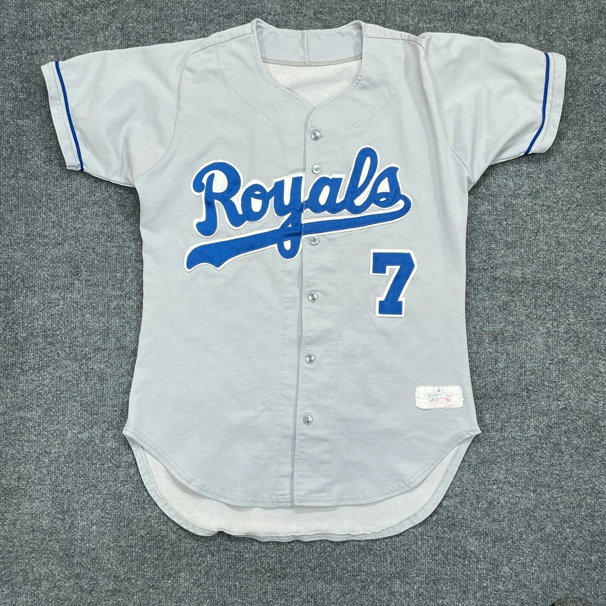 Vintage Kansas City Royals Jersey Adult Medium Grey 7 Mens Sewn On Harv-Al