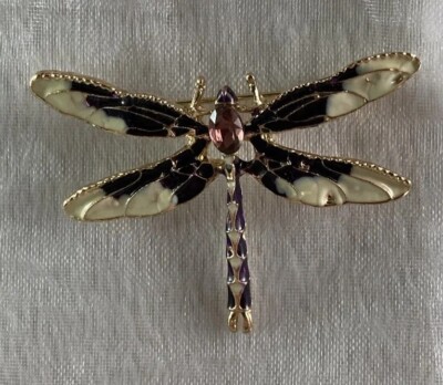 ENAMEL DRAGONFLY BROOCH Pin Purple Symbolizes Transformation Change Wisdom Light