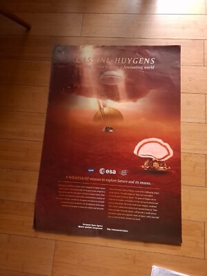 PLAKAT EUROPÄISCHE WELTRAUMFAHRTAGENTUR, NASA, MISSION ZUR ERKUNDUNG VON SATURN UND SEINEN MONDEN