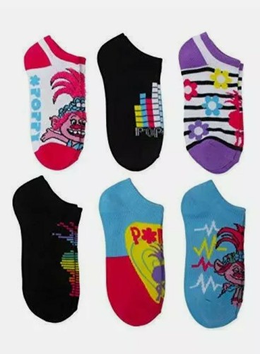 Trolls World Tour Girls Size L 4 - 10 No Show Socks, 6 Pack - Picture 3 of 3