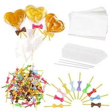 Lollipop Cake Pop Kits 100 Pcs Papery Sticks & 100 Pcs Clear Candy Bags & 100...