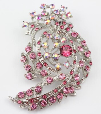 Pink Elegant Austrian Rhinestone Crystal Designer Bridal Wedding Brooch Pin