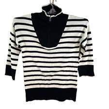 Blu Pepper Striped 1/4 Zip Collared Sweater Dress Womens Size S Black/White