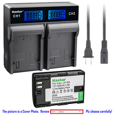 Kastar Battery LCD Rapid Dual Charger for LP-E6 Blackmagic Design Pocket Cinema